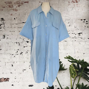 Core Life Blue cotton gauze Button Down shirt Dress Size XL